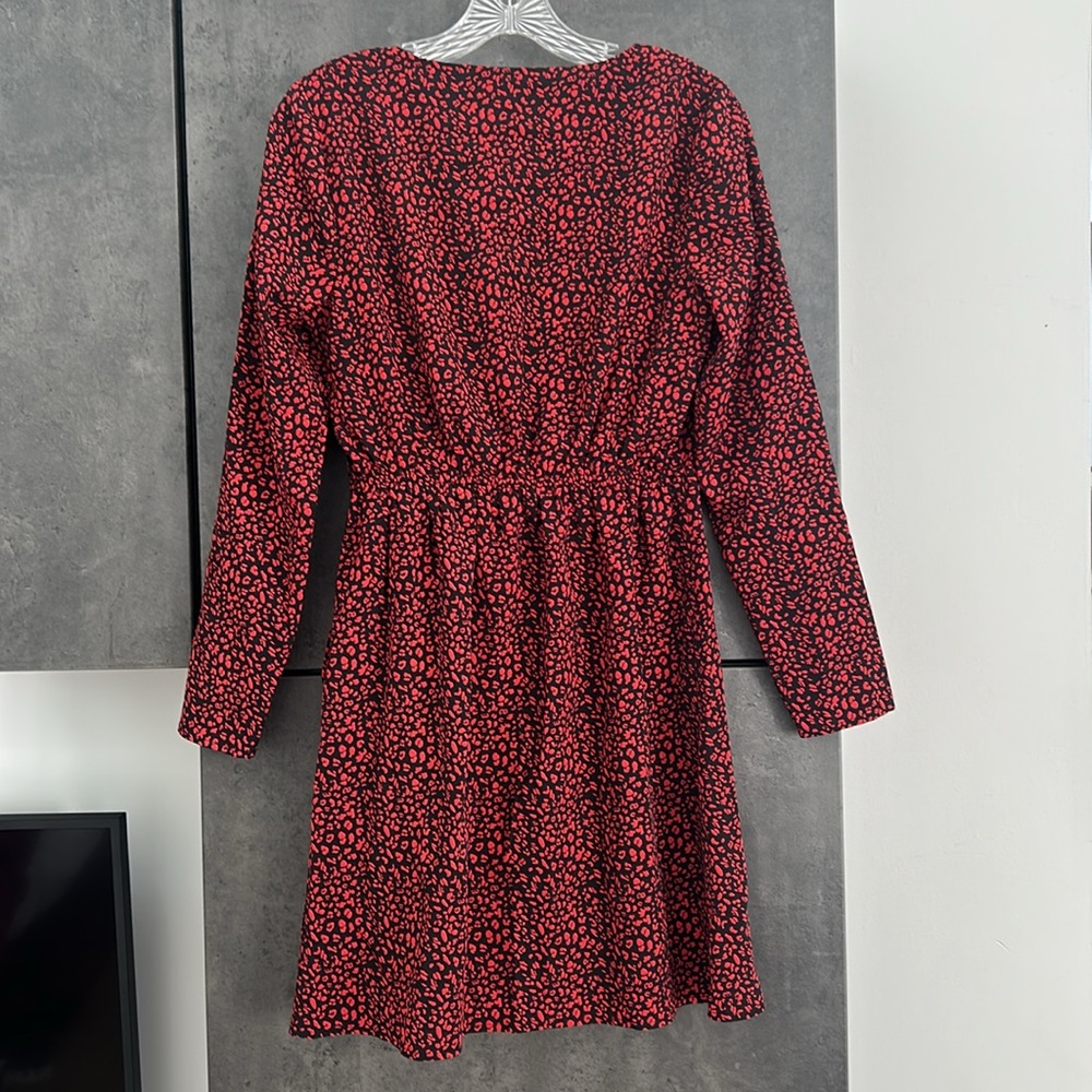 Skies Are Blue V-Neck Wrap Tie Red Black Long Sleeve Dress polyester Women’s XS - Picture 3 of 6